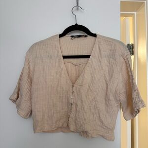 Zara Light Beige V-Neck Blouse